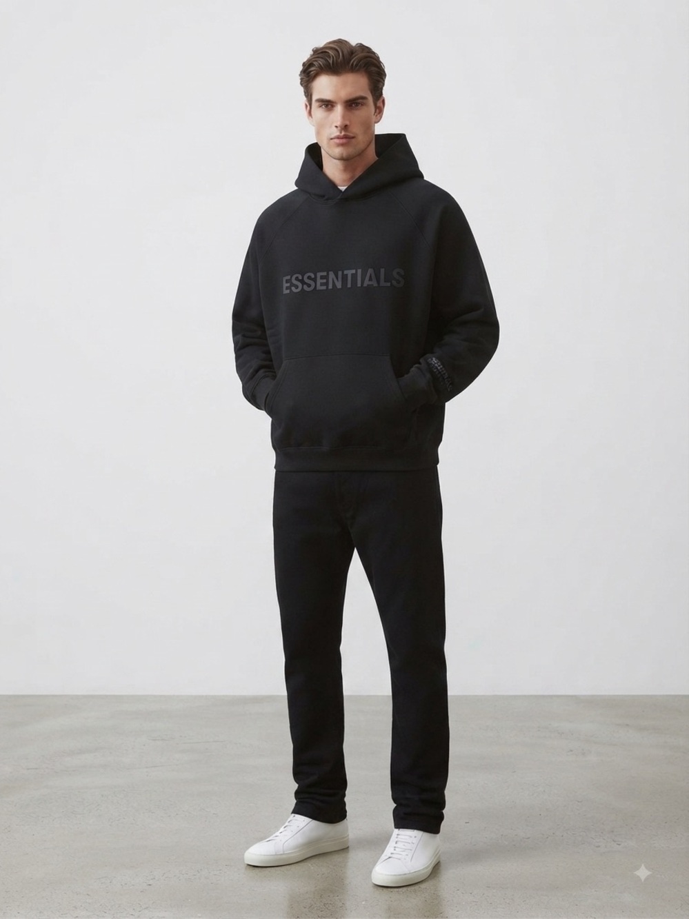 FEAR OF GOD  essentials Black Logo Pullover Hoodie - Picture 2 of 4